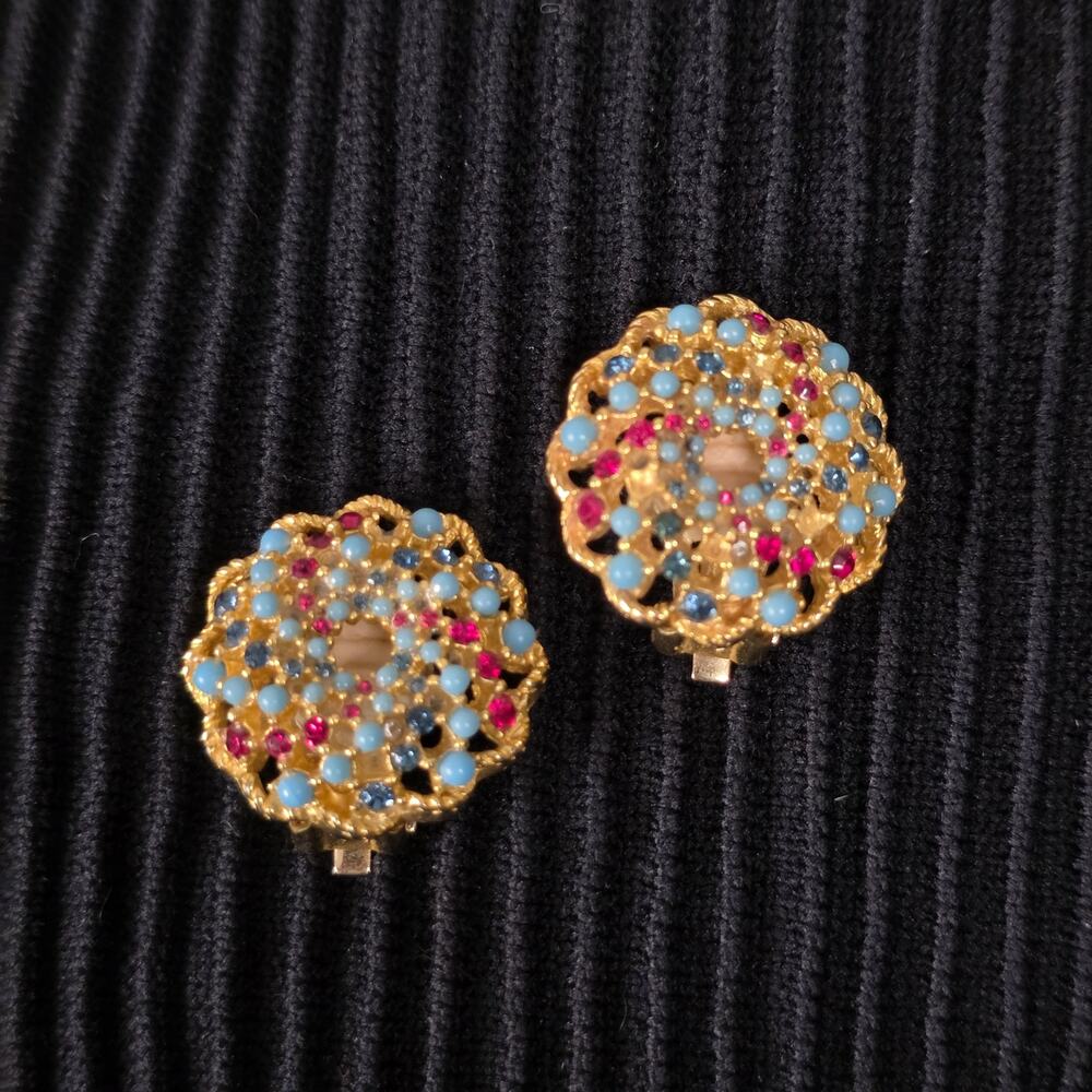 Vintage Sarah Coventry Rhinestone Clip On Earrings Statement Song of India